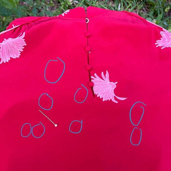 Vintage 70s Red Silk Asian Inspired Dress Floral Long Sleeve Rita Angelo M L - Picture 5 of 13